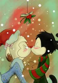 kiss under mistletoe