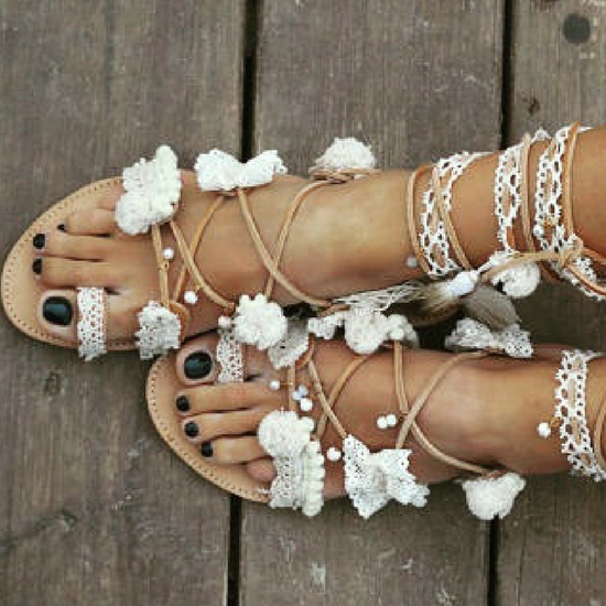 cotton balls boho style sandals