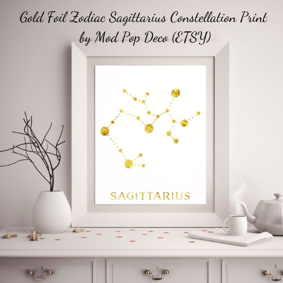 Gold Foil Zodiac Sagittarius Constellation Print
