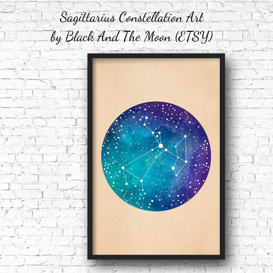 Sagittarius Constellation Art by Black And The Moon