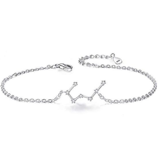 925 Sterling Silver CZ Horoscope Zodiac 12 Constellation Astrology Link Bracelet