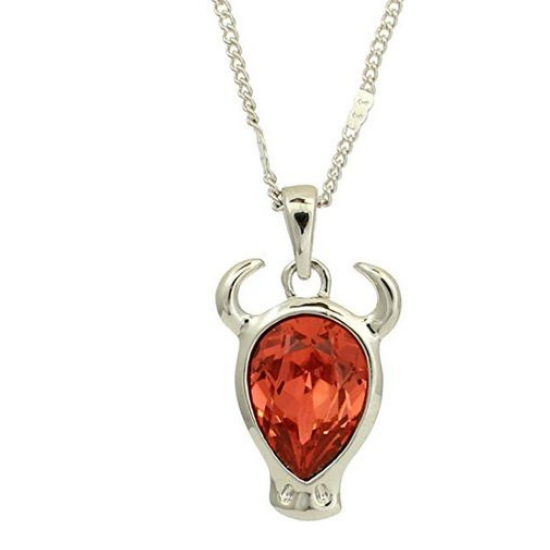 Rhodium Plated Genuine Crystal Red Elegant Taurus Zodiac Trendy Fashion Pendant Necklace