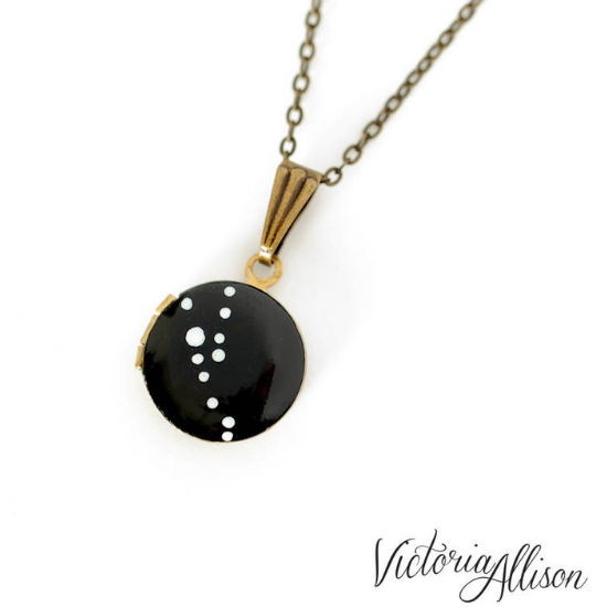 Taurus Zodiac Constellation Necklace on Vintage Tiny Locket