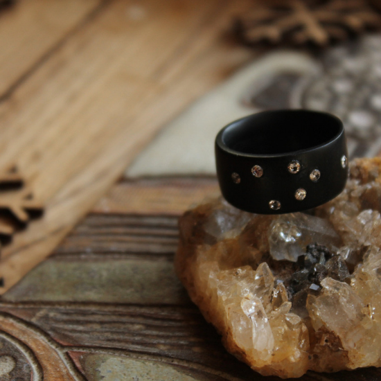 handmade wooden ring with Taurus constellation