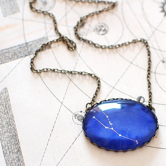 vintage Taurus necklace blue with constellation